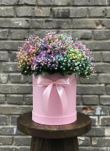 Цветочная композиция из Гипсофила и Розы в шляпной коробке в Первомайском Челябинской области