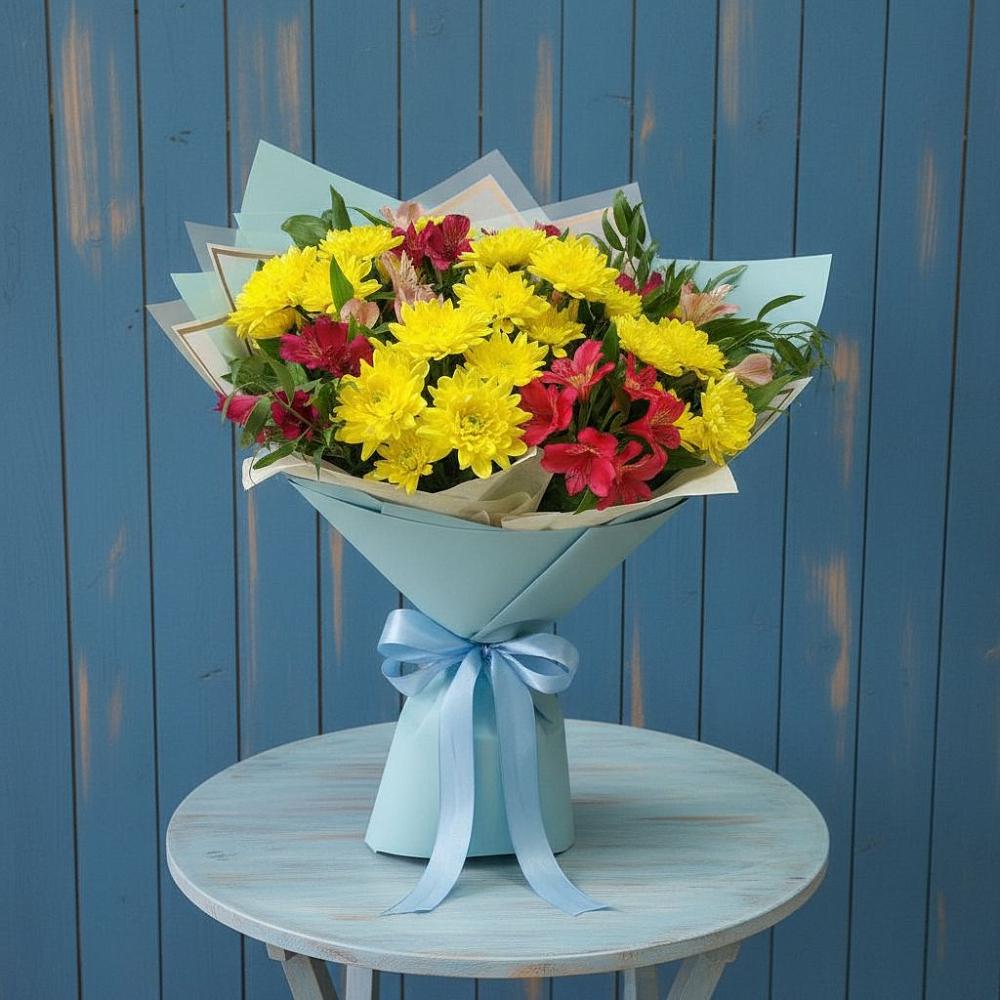 Букет цветов из: Альстромерии и Хризантемы в Первомайском Челябинской области