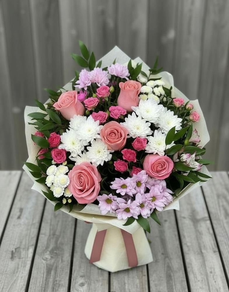 Букет цветов из: Альстромерии, Гвоздики, Розы и Хризантемы в Первомайском Челябинской области