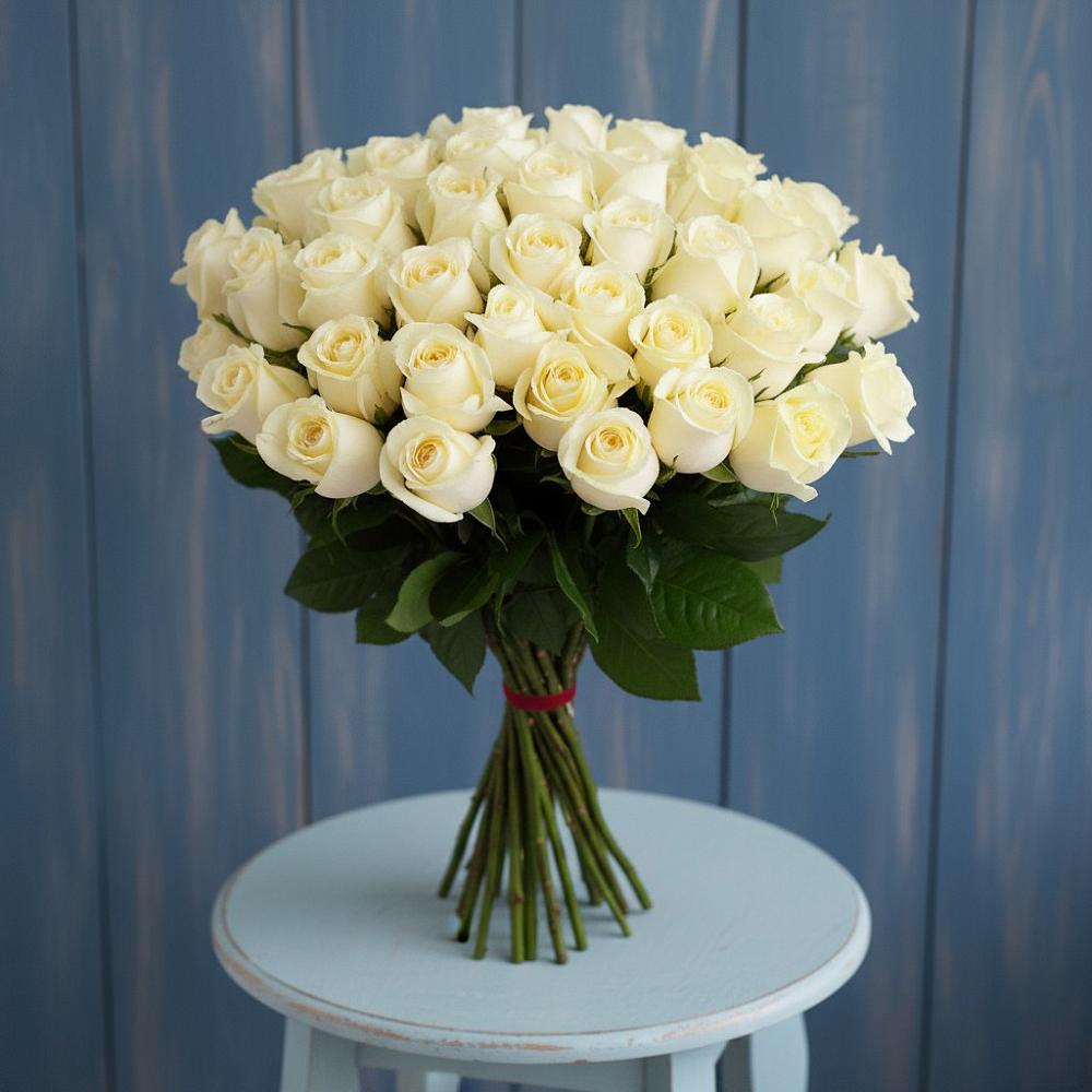 Букет 51 Белая роза Эдлесс Лав в Первомайском Челябинской области