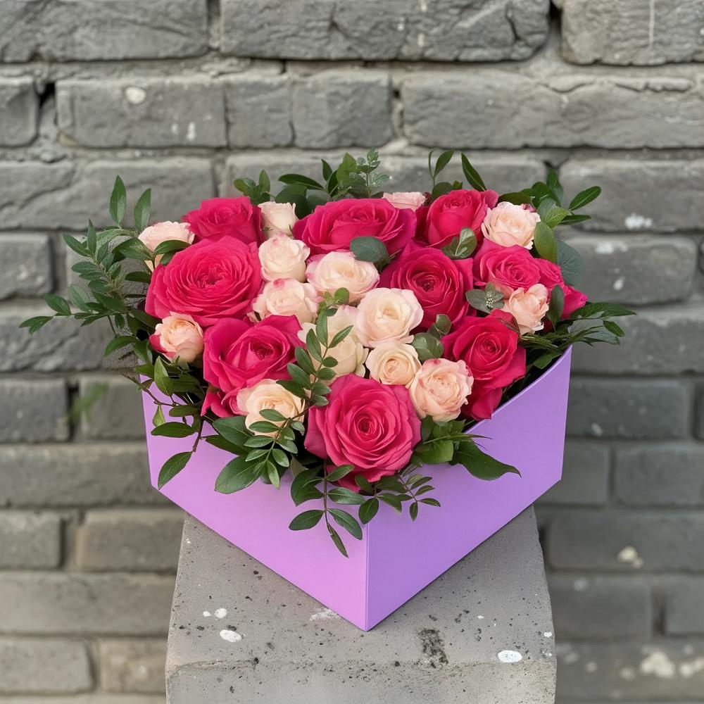 Цветочная композиция из Розы в коробке в Первомайском Челябинской области