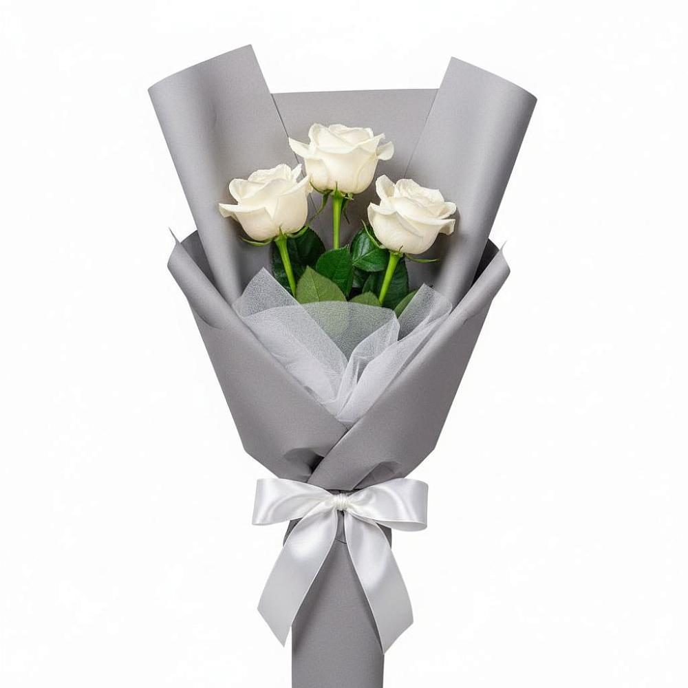 Букет 3 белые розы в Первомайском Челябинской области