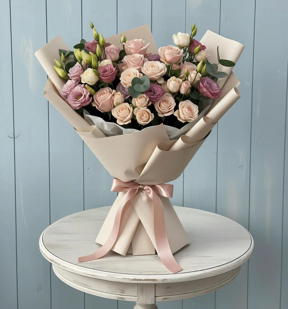 Букет цветов из: Розы и Лизиантусы в Первомайском Челябинской области