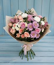 Букет цветов из:  Хризантемы, Розы и Альстромерии в Первомайском Челябинской области