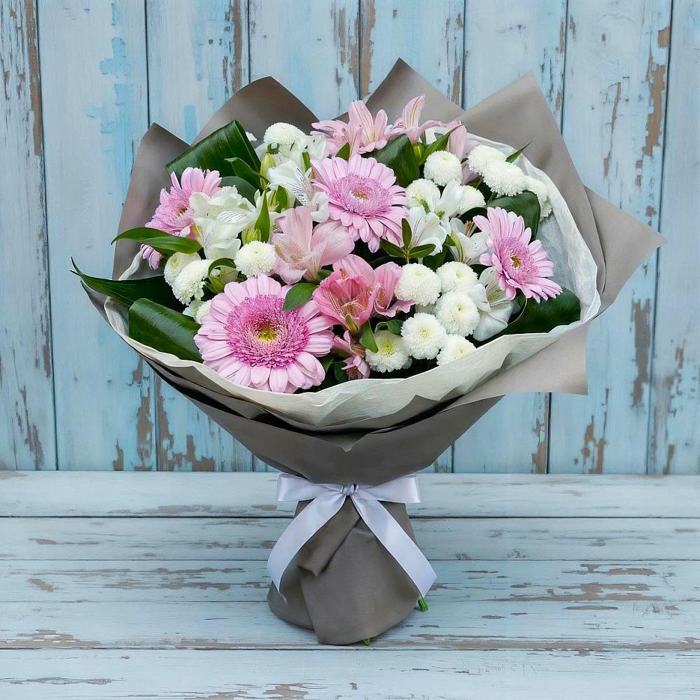 Букет цветов из: Герберы, Альстромерии и Хризантемы в Первомайском Челябинской области