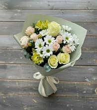 Букет цветов из:  Альстромерии, Розы и Хризантемы в Первомайском Челябинской области