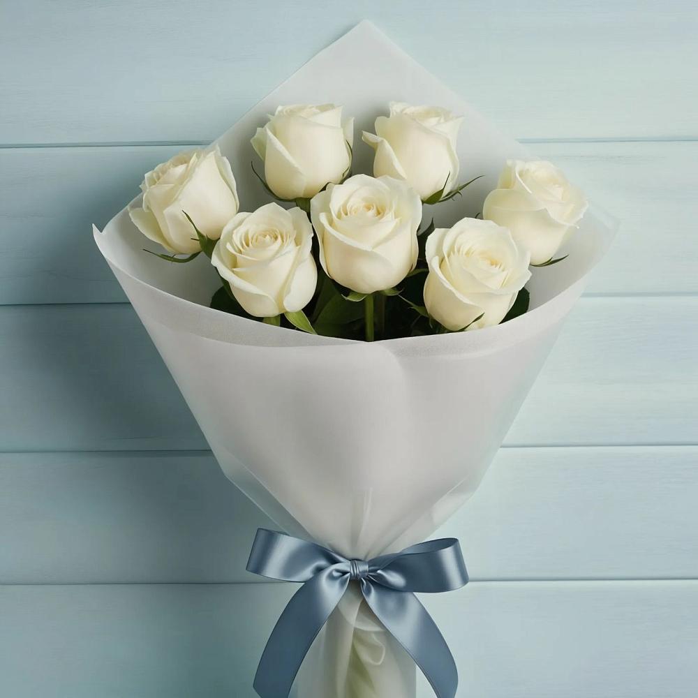 Букет 7 Белых роз Эдлесс Лав в Первомайском Челябинской области